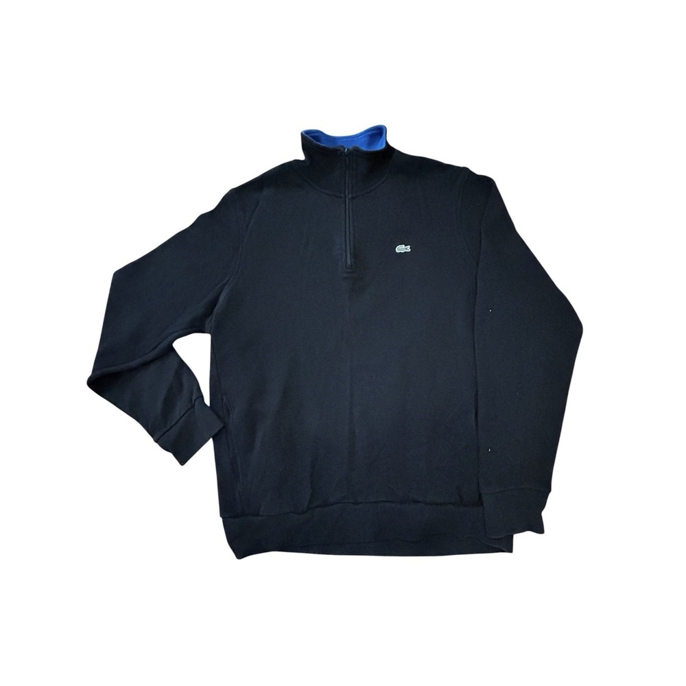 Lacoste Men's Black 1/4 Zip Pullover Sweatshirt 100% Cotton SZ XL